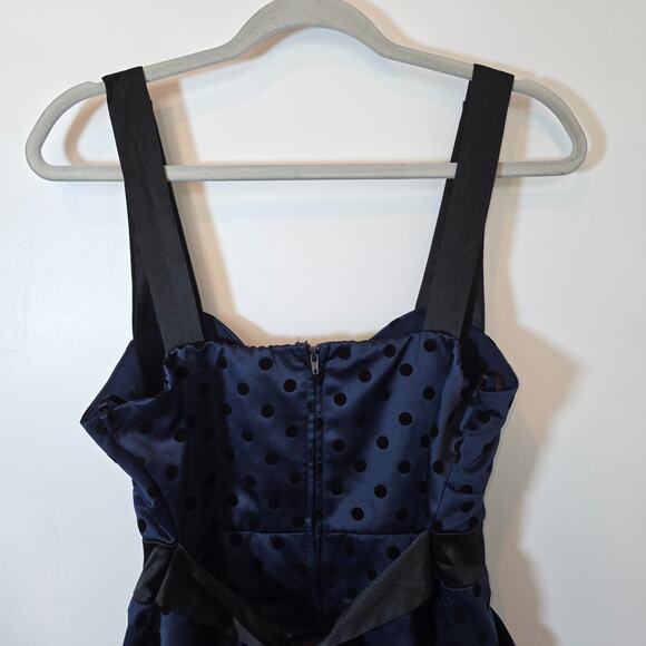 Y2K City Triangles Polka Dot Mini Dress Size M Black Navy Velvet Coquette - Picture 7 of 10